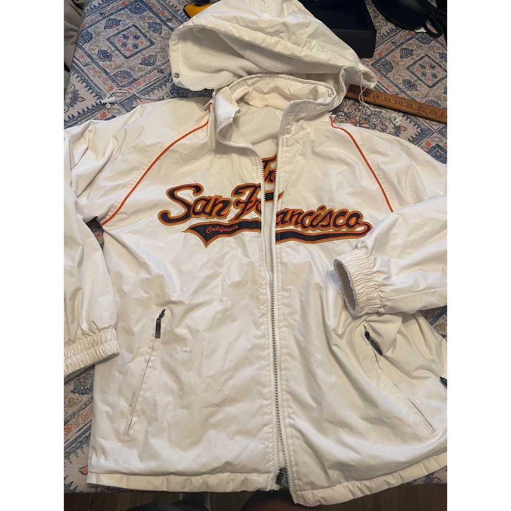 Gogo San Francisco California Reversible Fleece Windbreaker Jacket White Orange